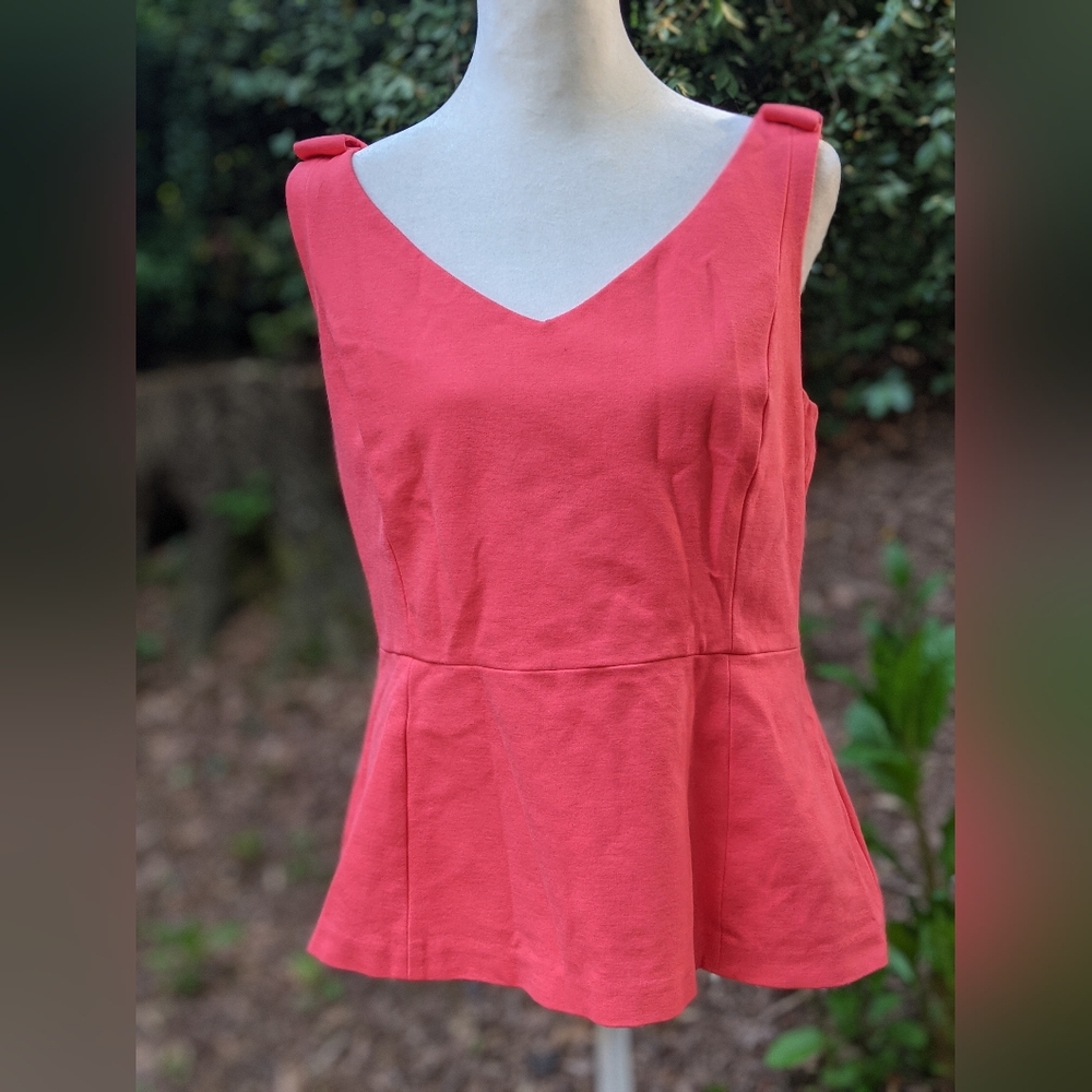 Kate Spade Pink Geranium Dive Right In Sleeveless Bow V-Neck Peplum Top Size 14